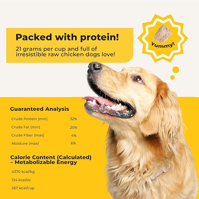 Chonky Chicken - Freeze Dried Raw Dog Food, Complete Meal, Real Cuts of Chicken for Training, Meal Topper, High Protein, 21g Per Cup, Made in The USA, 8oz Bag