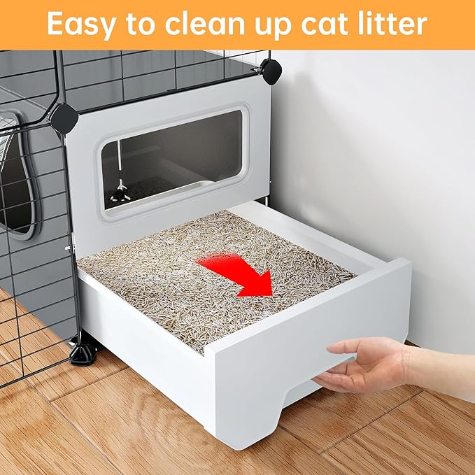 Oneluck Cat Cage with Litter Box,4-Tiers DIY Enclosures Large Playpen Detachable Metal Wire Kennel Indoor Crate Large Exercise Place Ideal for 1-2 Cat (35" L x 28" W x 55" H)