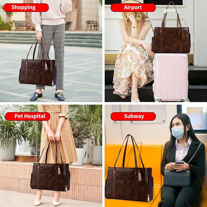 Stylish Dog Purse Carrier, Leather Pet Carrier Bag for Small Dogs Cats Puppy, Airline Approved Soft-Sided Carrier Coffee