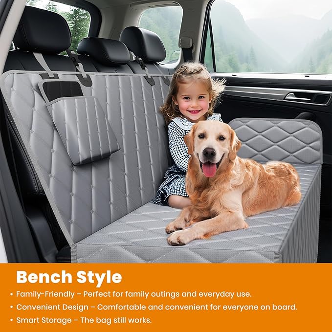 Dog Car Seat Cover for Back Seat 100% Waterproof, Long-Lasting and Soft Nonslip Backseat Dog Cover for Cars, SUVs and Trucks (Grey, Standard (54" W x 59" L))