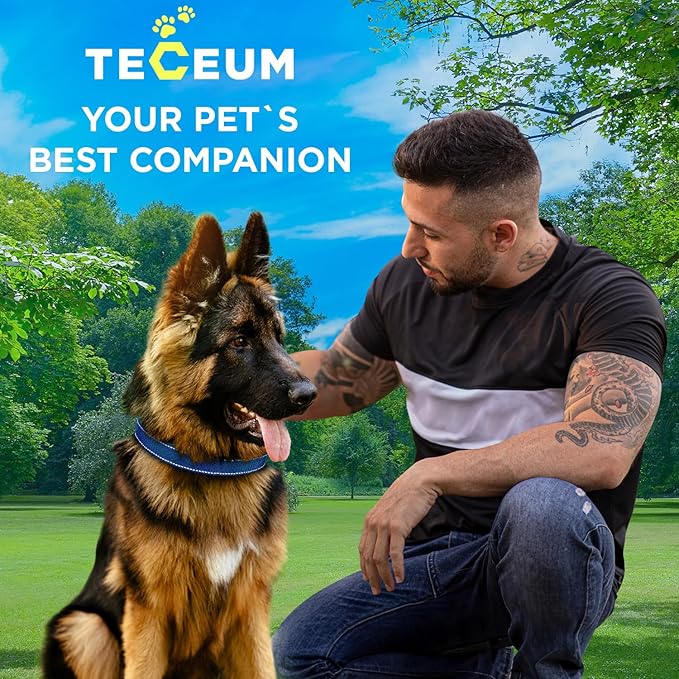 TECEUM Reflective Dog Collar β Navy Blue β M β Extra Soft Padding β Basic Nylon Pet Collar β Quick Release Buckle β Fits Small, Medium and Large Dogs, Puppies, Cats β ESA & Service Dog Options