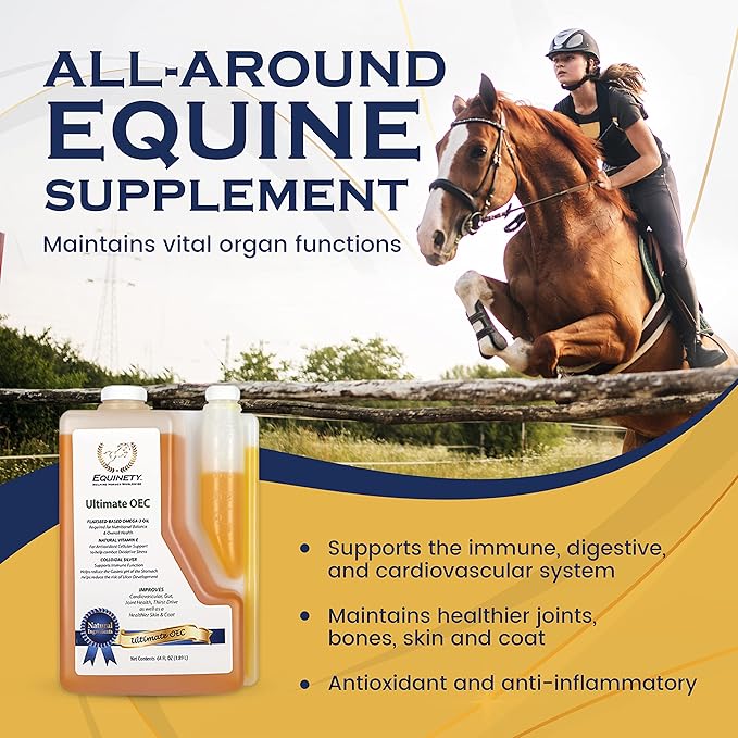 Ultimate OEC – Horse Supplements & Hoof Supplements for Horses - Omega 3 with Flax Seed, Horse Oil, Vitamin E for Horses & Coat Defense - Vet-Approved Joint Supplement & Hoof Oil