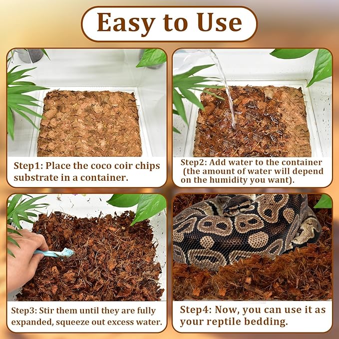 Halatool 10LB Coconut Chips Substrate for Reptiles 72QT Natural Coco Husk Snake Bedding for Ball Python Coco Coir Chip Terrarium Substrate for Tortoise Frog Gecko Hermit Crab Hamster