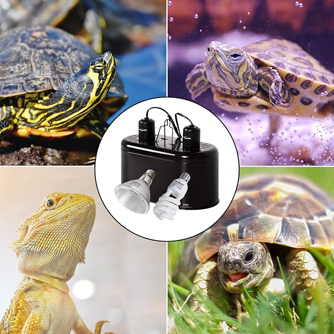 REPTIZOO Reptile Heat Lamp Reptile Light Fixture Combo Pack, 100W UVA Turtle Basking Spot Lamp Reptile Heat Bulb & 26W UVA UVB Reptile Light Fluorescent UVB Bulb 5.0