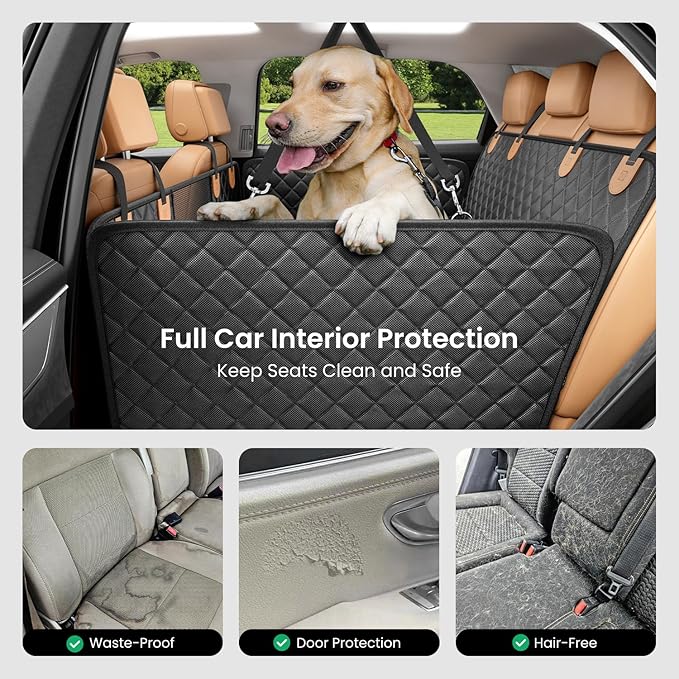 REEVAA Dog Car Seat Cover for Back Seat, Hard Bottom Dog Hammock, Pet Bed Extender for 2-4 Large/Medium Dogs, Waterproof Seat Protector, Universal L Size Fits for Car/SUV, Black+Orange