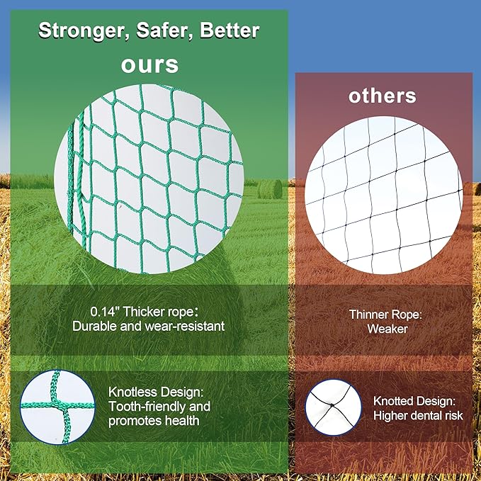 6x6 ft Round Bale Hay Net- Large Slow Feed Hay Net for Horses Goat Livestock, Knotless Sturdy Whole Bale Feeder with 1.57" Holes Fits for Round Bales 4x4 5x5, 6x6ft or Square 3x3x8, 4x4x8, 5x5x8ft