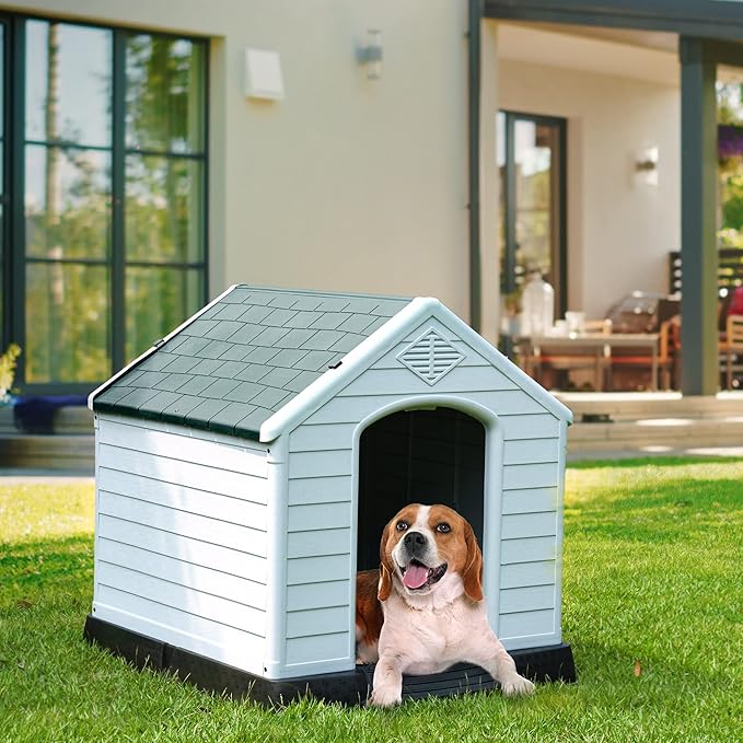 YITAHOME Large Plastic Dog House Outdoor Indoor Doghouse Puppy Shelter Water Resistant Easy Assembly Sturdy Dog Kennel with Air Vents and Elevated Floor