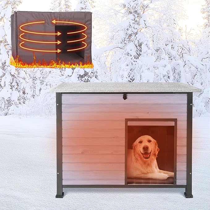 Dog House Outdoor Insulated with Prevent Chewing Iron Frame, Insulated cat House Outdoor Removable Floor and Open Roof for Dogs,Cat,Rabbits and Small Animals