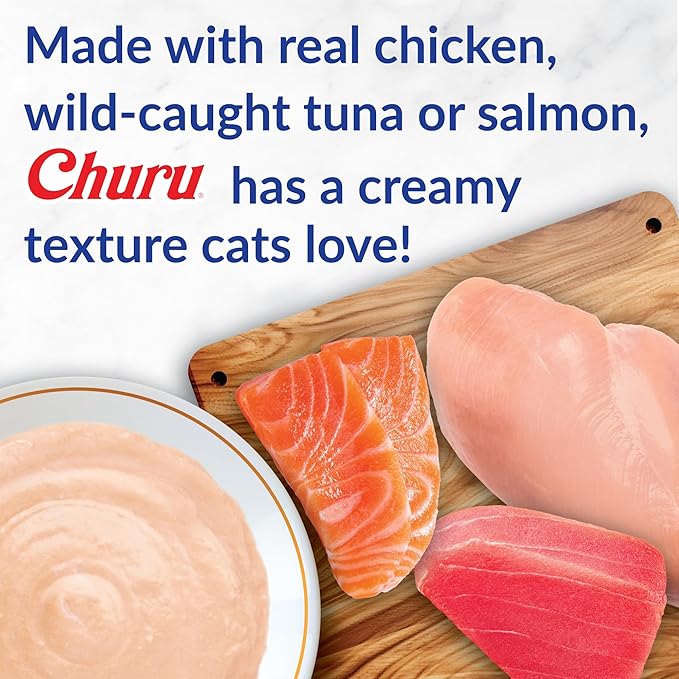 INABA Churu Cat Treats, Grain-Free, Lickable, Squeezable Creamy Purée Cat Treat/Topper with Vitamin E & Taurine, 0.5 Ounce - 50 Count (Pack of 1), Beef & Cheese Variety