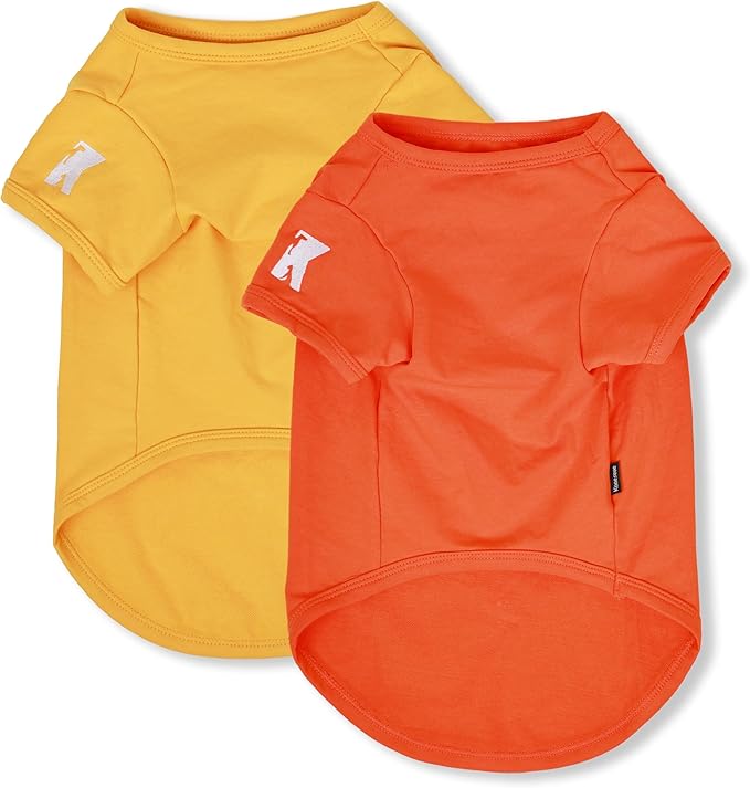 Koneseve Dog Shirts Breathable Cotton Dog Clothes Stretchy T-Shirt for Small Medium Large Dogs Cat Shirt Soft Puppy Outfit Kitten Apparel Pet Pullover Tee Blank Sweatshirt 2-Pack Yellow & Orange 2XL