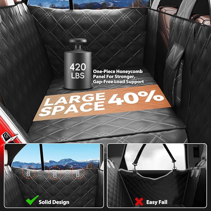 Back Seat Extender for Dogs – Waterproof Dog Seat Cover for Back Seat with Door Protection, Hard Bottom, Holds 420 lbs Dog Hammock for Cars, SUVs & Small Trucks