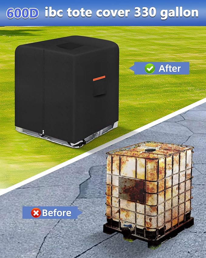 IBC Tote cover 330 gallon water tank protection cover zipper 600D heavy waterproof sunscreen material 1000L outdoor garden water tank cover