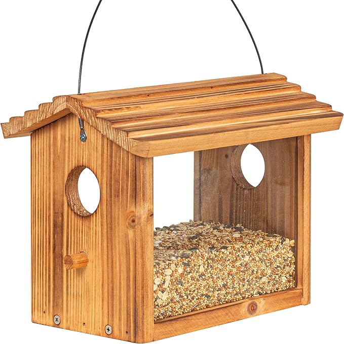 BalterFF Bird Feeders for Outdoors,Wooden Unique Seed Sunflower Food Feeder Blue Cardinal Finch Backyard Platform Balcony Gazebo Tree Fence Wall Mount Effortless Holder Automatic Buddy 6