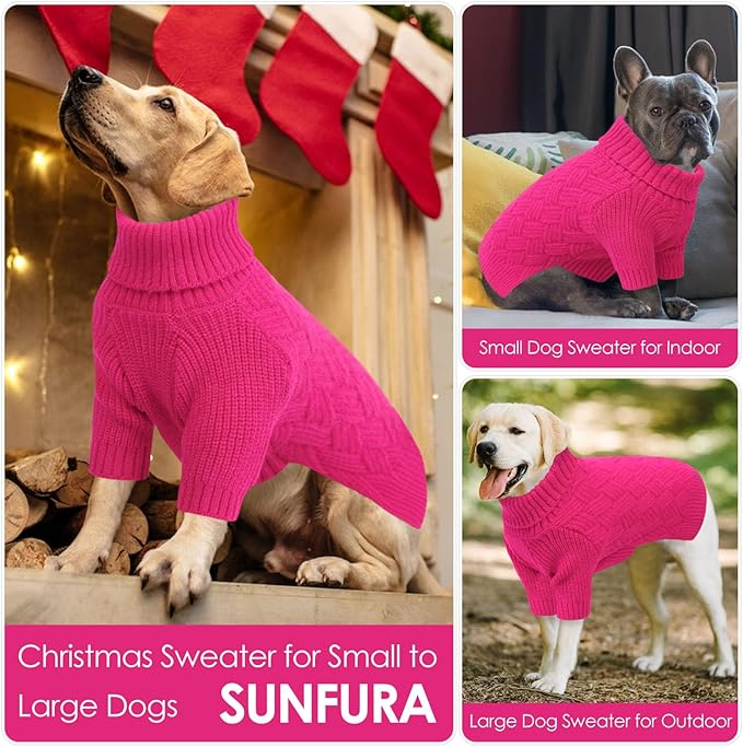 SUNFURA Dog Sweater Large Size Dog, XXL Pet Sweaters for Extra Large Dogs, Doggy Warm Turtleneck Christmas Sweatshirt Cold Weather Knit Pullover for Golden Retriever, Hot Pink XXL
