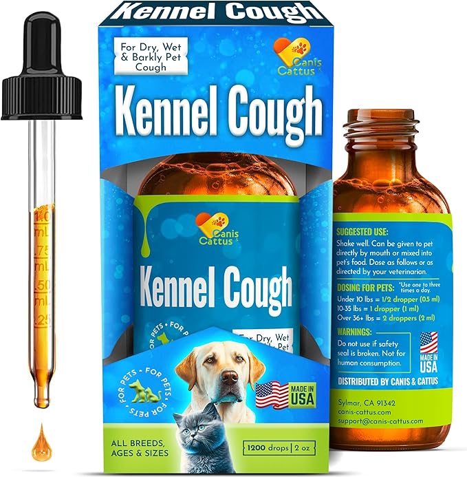 Canis&Cattus Kennel Cough Treatment for Dogs – Natural Cough Medicine for Dogs and Cats – Dry Cough Suppressant Helps to Soothe Throat – 2 oz