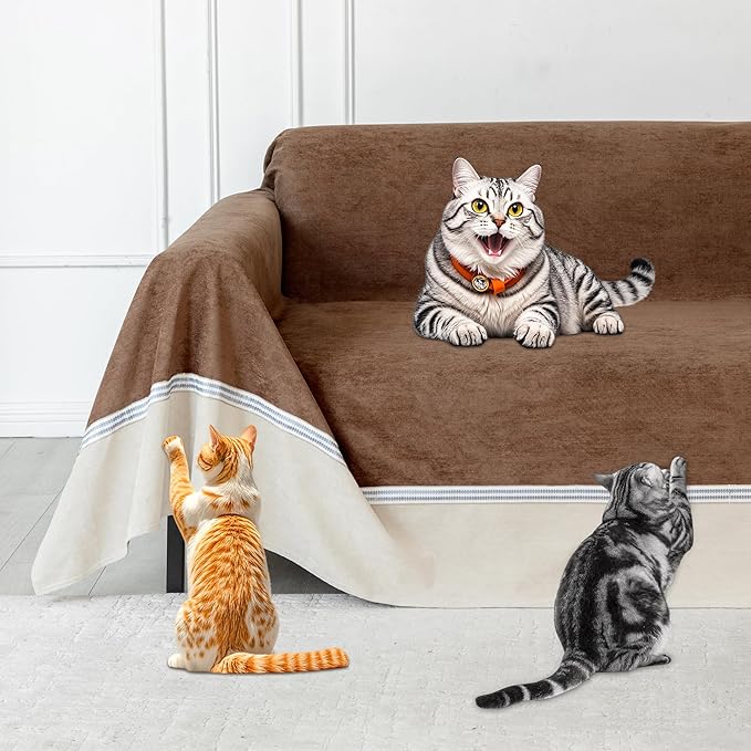 Loiion Cat Scratch Furniture Protector - Anti-Slip, Waterproof Sofa Cover to Keep Cats Off, Pet-Friendly Couch Protectors for 3 Cushion Couch, Anti-Scratch Couch Cover for Pets and Kids 118"X91"Brown