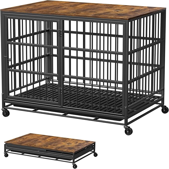 45" Dog Crate Furniture Indoor Large Dog Crates for Large Dogs Heavy Duty Dog Crate for Medium Dogs Wooden Foldable Dog Kennel Indoor