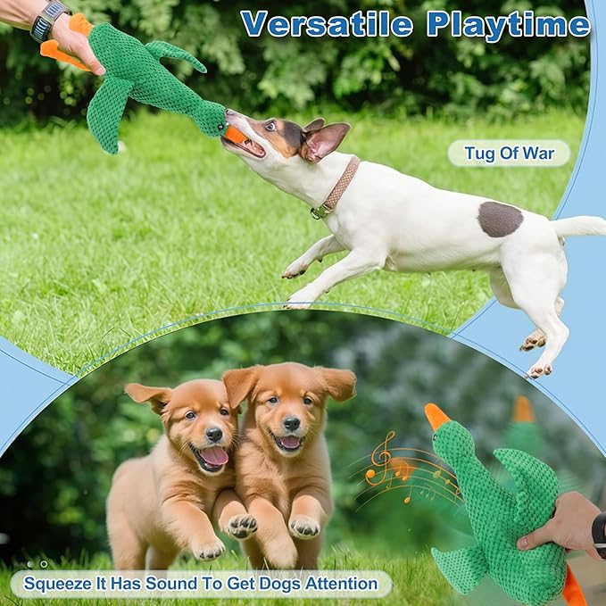 Dog Toys for Aggressive Chewers, Goose Chew Toy for Dogs, Squeaker Crinkle Plush Toy, Tough Interactive Dog Chew Toys, Green