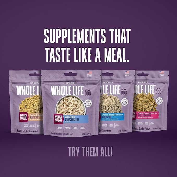 Whole Life Dog Healthy Skin and Coat Dog Supplements for Dry Skin, Allergy & Stomach Relief, Immune & Digestive Support, Probiotics & Omega 3 - Food Add-Ins - 90 Servings