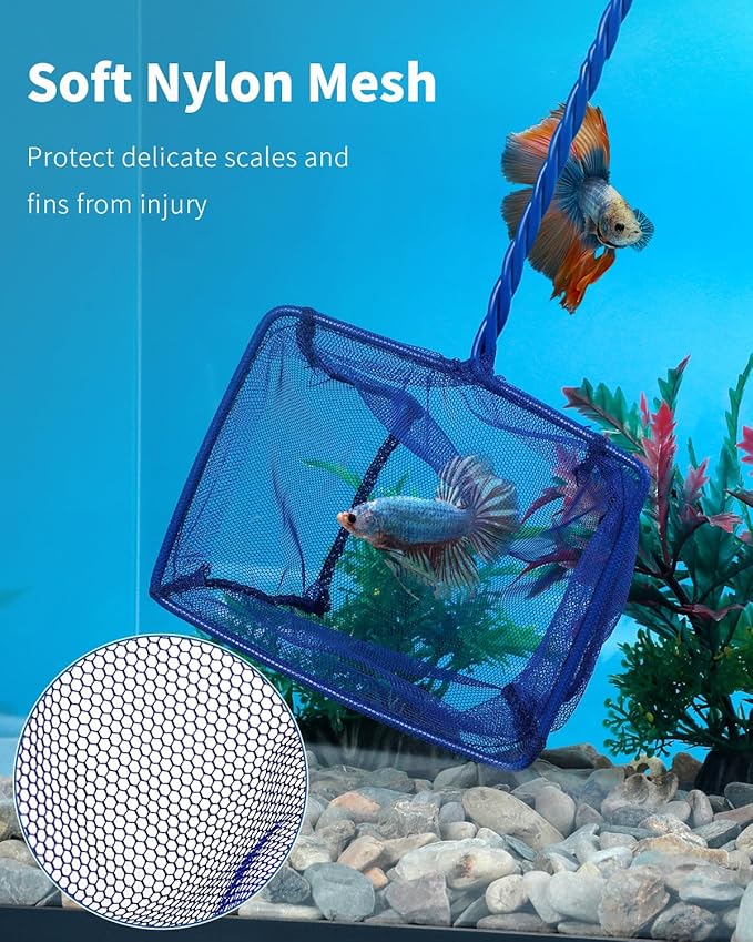 Pawfly Fish Net for Fish Tank, Fish Tank Net, Aquarium Net with Braided Metal Handle and Nylon Mesh, Small Fish Net Minnow Net for Pond Freshwater and Saltwater, 5" x 3.5"