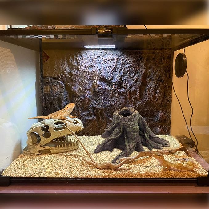 PINVNBY Bearded Dragon Tank Accessories,Crested Gecko Tree Stump Decorations Resin Reptile Hollow Tree Root Habitat Hideouts Cave Jungle Vines Ornament for Lizard Chameleon Snake Gecko(4 PCS)