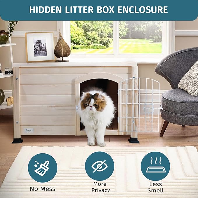 Petsfit Modern Pet Home Enclosure with Concealed Litter Area, Elegant Cat Furniture with Entryway, Indoor Pet Shelter & Side Table, Ideal for Cats and Small Pets Under 22lbs,31" L x 20.5" W x 20.5" H