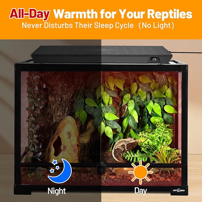 REPTI ZOO Reptile Heat Panel Adjustable Temperature Reptile Heating Plate, Mountable Under Lid, for Hermit Crabs/Leopard Geckos/Turtles/Snakes/Lizards