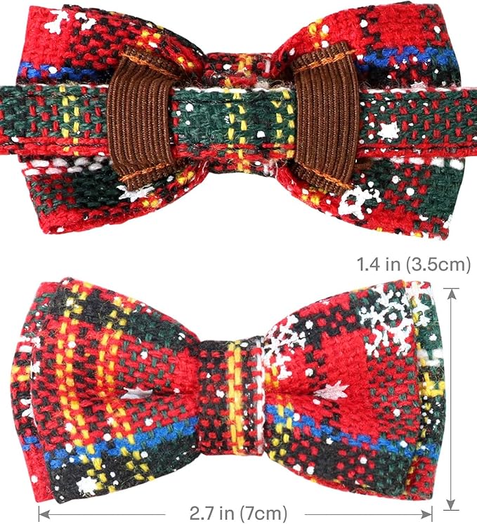 Joytale Upgraded Christmas Cat Collar with Bells, Breakaway Cat Collars with Bow Tie, 1 Pack Girl Boy Safety Plaid Kitten Collars, Christmas Red