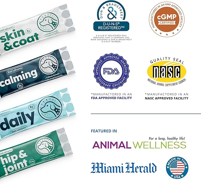 Skin and Coat Synbiotic Formula - with Fish Oil, Biotin, Zinc, Borage Oil, and Probiotics in 30 Packs