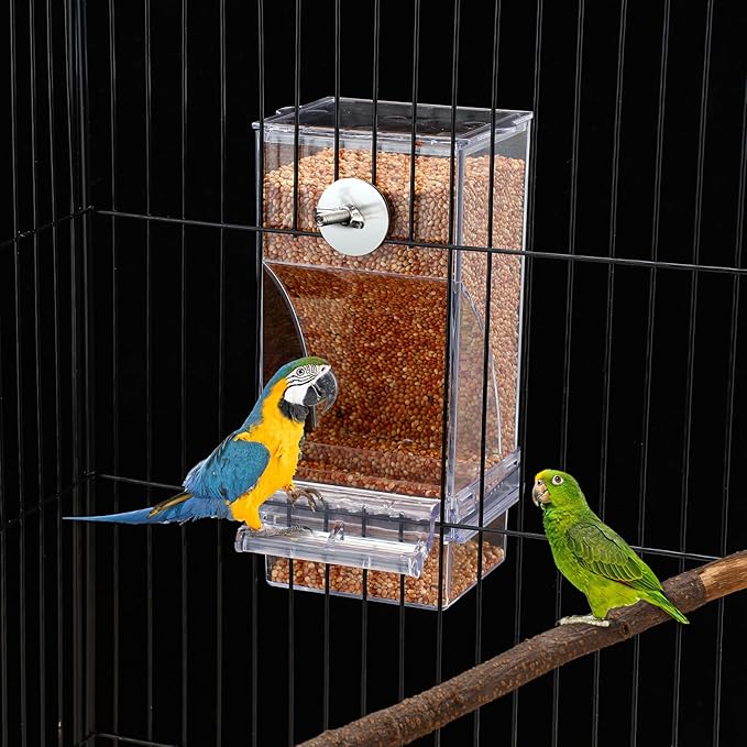 Yaomiao 4 Pcs No Mess Bird Feeders Automatic Parrot Water Dispenser Clear Quail Feeder and Watered Cage Accessories for Small and Medium Parrot Cockatiel Canary(Seed Feeder,Transparent)