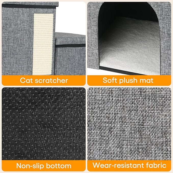 petizer Dog Stairs for Small Dogs, Foldable Pet Stairs for Couch/Bed with Storage Box, Condo and Cat Scratcher, Adjustable Non-Slip Dog Steps for Puppy, Cats, or Small (3-Step,17" H)