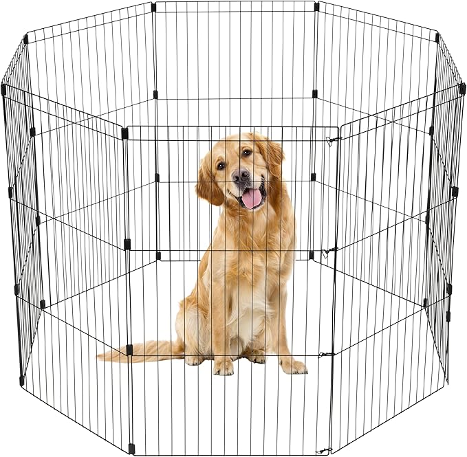 IRIS USA 42" 8-Panel Metal Pet Dog Puppy Playpen, Indoor/Outdoor Dog Fence, 58 x 58 x 42, Foldable, Customizable, Black