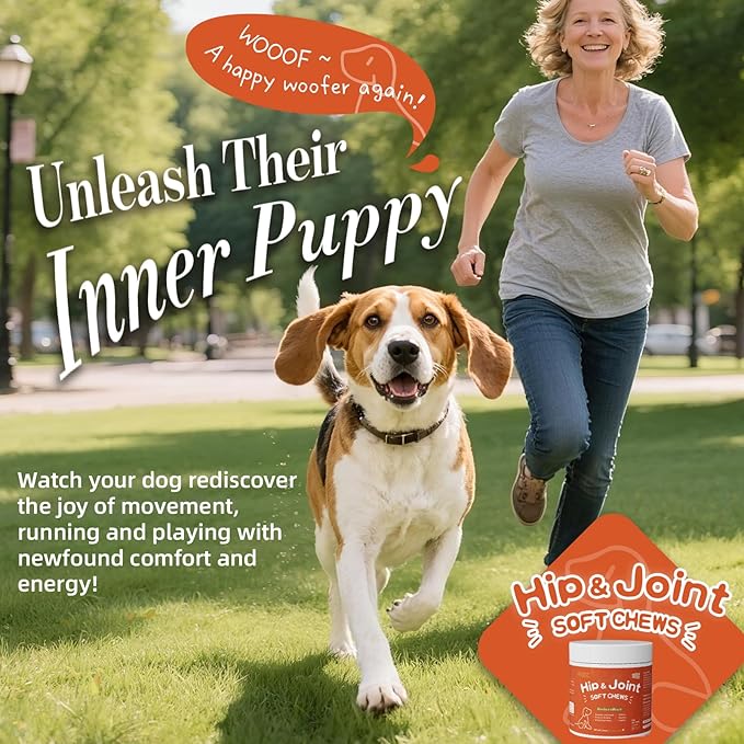 Advanced Hip & Joint Supplement for Dogs –120 Chews Glucosamine, Chondroitin, Soft Chews, Natural Joint Support for Small & Medium Breeds