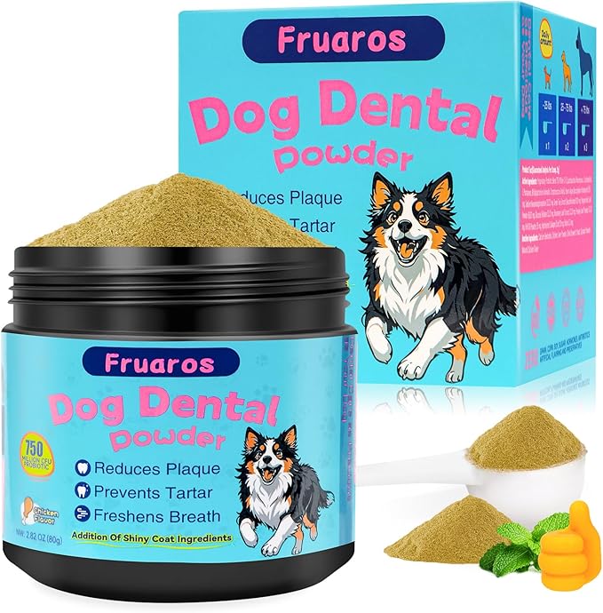 Dog Dental Powder, Dog Teeth Cleaning Powder with Plaque & Tartar Remover, Fresh Breath Support, Whitening & Coat Health Enhancer, Dental Care for All Size Dogs(80g)