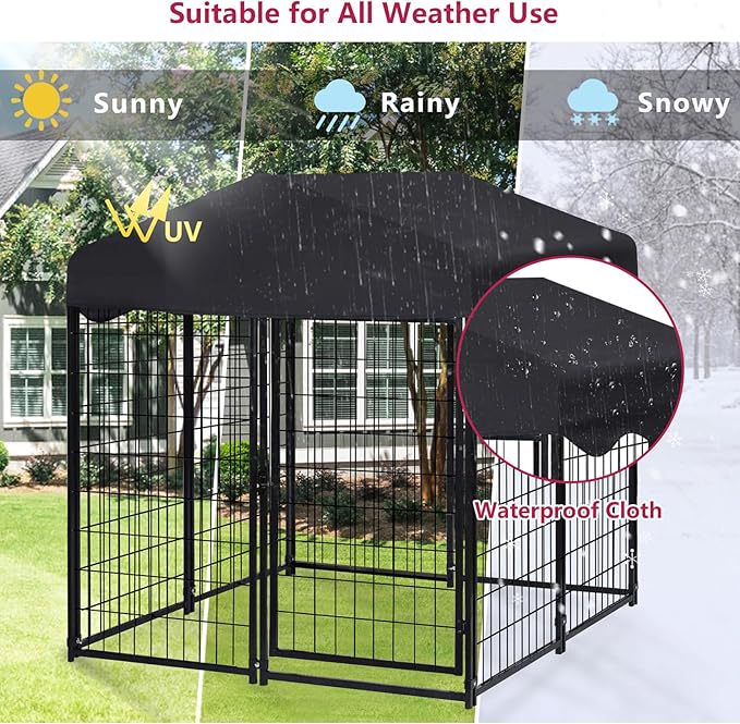 Dog Kennel Outside, 4.5' x 4' x 4' Dog Kennel Outdoor with Roof for Medium Small Dogs, Outdoor Dog Cage Dog Pen with Waterproof & UV-Resistant Cover, 12 Nails for Stablility, 2 Sets
