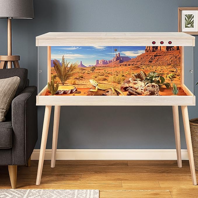Royxen Tempered Glass Bearded Dragon Tank,81 Gallon Reptile Tank with Leg Stand,Built-in Lighting Reptile Enclosure Scartch-Proof Bearded Dragon Encloure for Chameleon,Snake,Lizard(Oak,48"x 20"x 20")