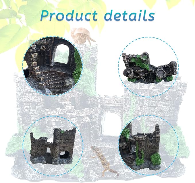 kathson Bearded Dragon Tank Castle Decorations,Reptile Hammock Reptiles Habitat Resin Hideouts Cave Decor Terrarium Accessories for Lizard Snake Chameleon Gecko Hermit Crabs (4 Pcs)