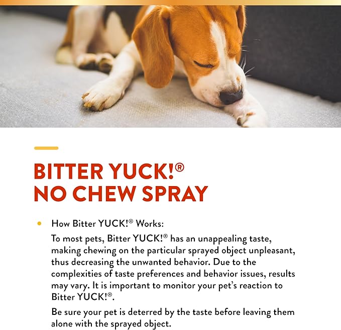 NaturVet Bitter Yuck! No Chew Spray for Dogs, Cats, and Horses Pet Training Spray, Liquid, Made in The USA, 8 Ounce