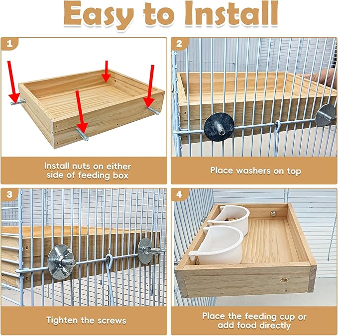 BNOSDM Wooden Bird Feeder for Cage Natural Wood Bird Foraging Box Food Dish for Small to Medium Birds Parrot Feeding Cups for Cockatiel, Lovebird, Parakeet, Budgies (Small)