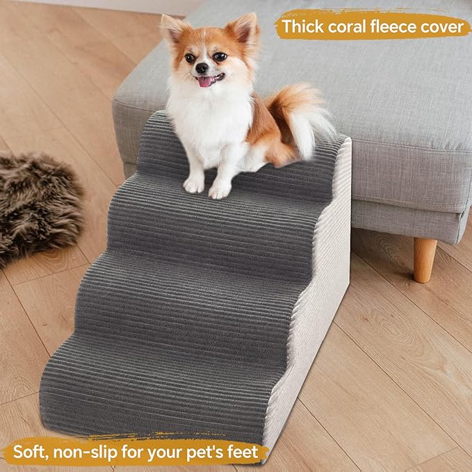 19.7”H Curved Dog Stairs Ramp for Beds Couches, Pet Steps with Durable Non-Slip Washble Fabric Cover, Pet Stairs for Bed Climbing, Dog Steps for Small Dogs and Cats, 4-Tiers,Foam Density Upgraded
