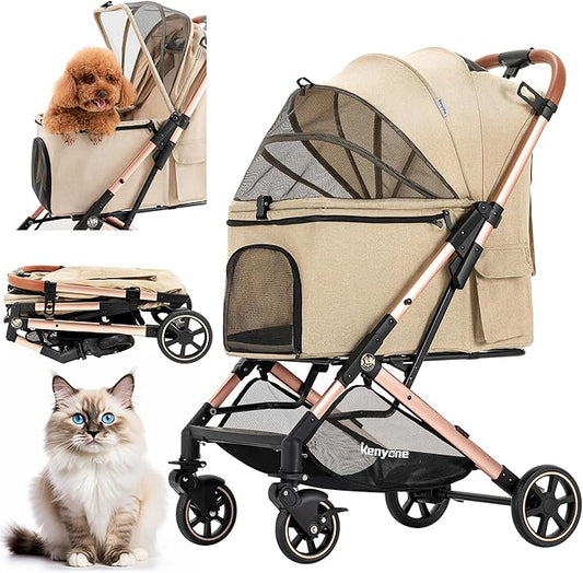 Medium Dog Stroller, Kenyone Pet Stroller for Medium Dogs Up to 55lbs, Lightweight Aluminum Frame, One Click Folding, Large Cat Stroller with No Zip Entry, Detachable Mesh, Multiple Pockets