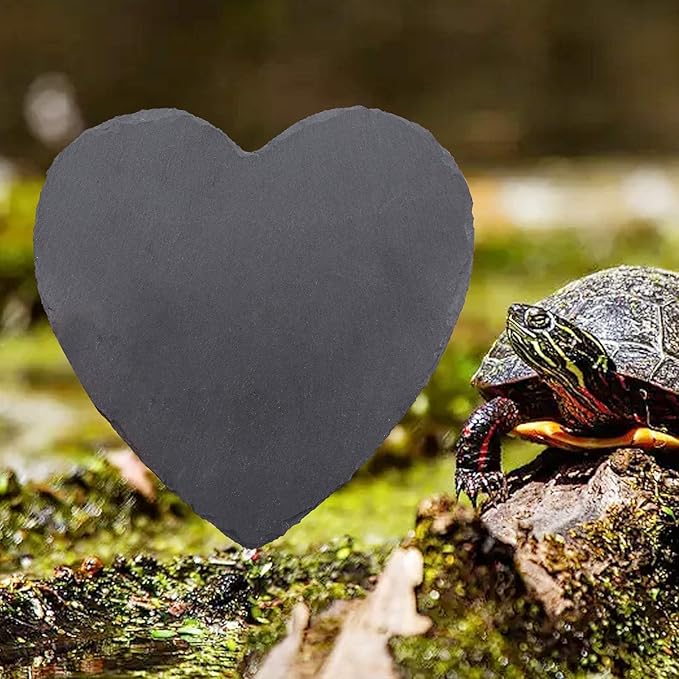Reptile Basking Platform, 7.9 × 7.9 inch Tortoise Rock Plate, Heart Shape Natural Rock Reptile Food Dish, Turtle Feeding Bowl, Habitat Decor for Bearded Dragon Chameleon Frog Lizard Gecko Hermit Crab