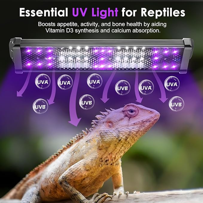 MIXJOY 11-Inch Dimming LED UVA UVB Light for Reptiles, UVB 20.0/UVB 10.0 15W LED Reptile UVB Light for Tropical & Desert Reptile with 3 Light Modes Option 6-Level Dimming 24-Hour Cycle Timer