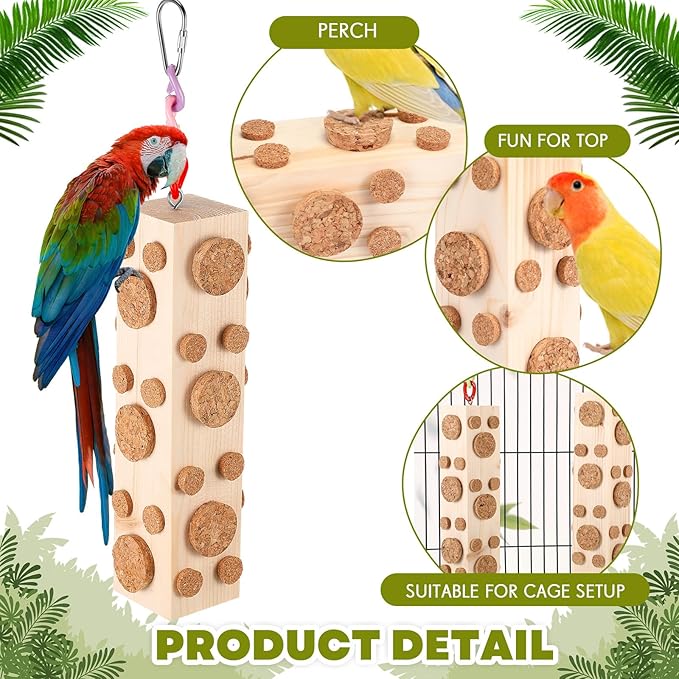 2 Pcs Bird Parrot Chew Toys Wooden Foraging Hanging for Birds Parrots Cork Stopper Toys Cage Woodpecker Feeding Toy for Macaws, Small Parakeets Conure Budgies Finches Cockatiel