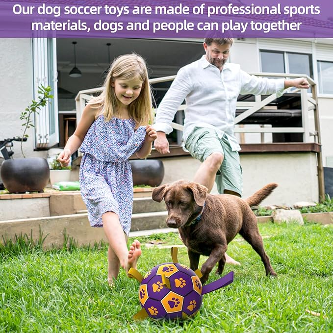 QDAN Dog Ropes Toys, Soccer Ball with Straps, Interactive Dog Toys for Tug of War, Dog Water Toy, Durable Balls for Medium Large Dogs๏ผ8 Inch๏ผ