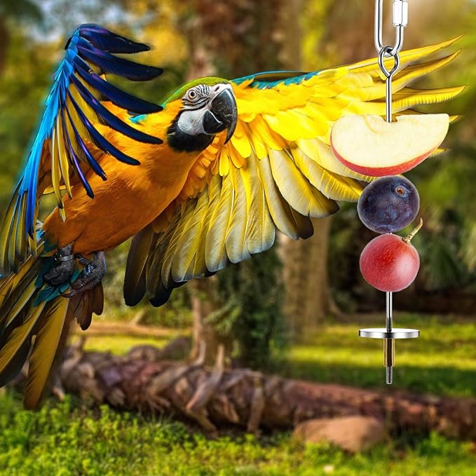 Weewooday 3 Pcs Bird Cage Food Holder Parrot Bird Feeder Toy Stainless Steel Fruit Kabob Clip Treats Cage Skewer Foraging Hanging Small Animal Vegetable Stick Feeder for Parakeet Cockatoo Cockatiel