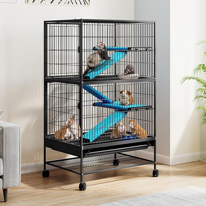 DWVO 4-Tiers Small Animal Cage: Indoor Critter Nation Cage for Ferrets, Chinchillas, Guinea Pigs, Large Hamsters, Rabbits, Hedgehogs with Wheels