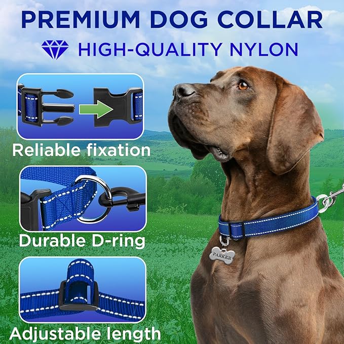 TECEUM Reflective Dog Collar β Navy Blue β XS β Extra Soft Padding β Basic Nylon Pet Collar β Quick Release Buckle β Fits Small, Medium and Large Dogs, Puppies, Cats β ESA & Service Dog Options