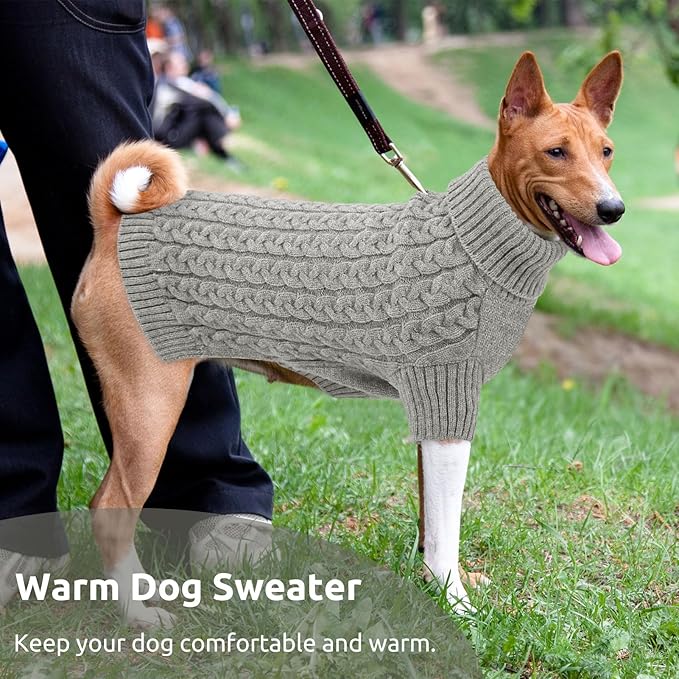 SAWMONG Dog Sweater, Dog Sweaters for Small Dogs Girls Boys, Pullover Turtleneck Knitted Doggy Sweatshirt, Cold Weather Pet Clothes(Grey, Small