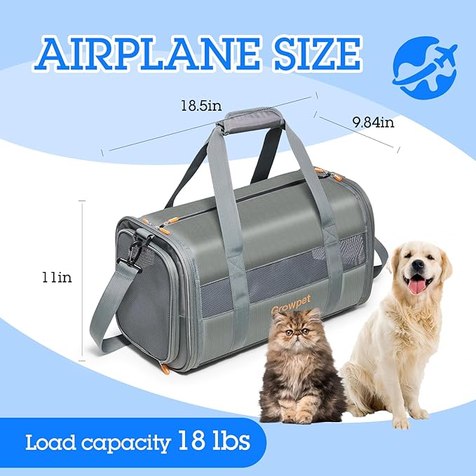 Cat Carrier and Dog Carriers, Soft Sided Breathable Mesh, Two Soft Pads are Provided, Small Dogs or Medium Cats Pet Carrier up to 16 Lbs, 18.5in*9.84in*11in